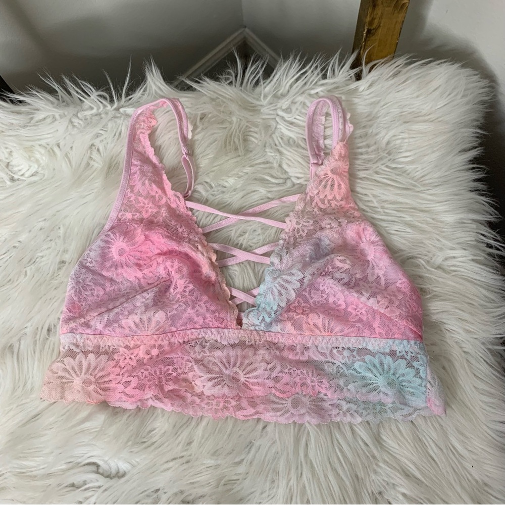 VS PINK Lace Bralette in Pink and Blue Size M